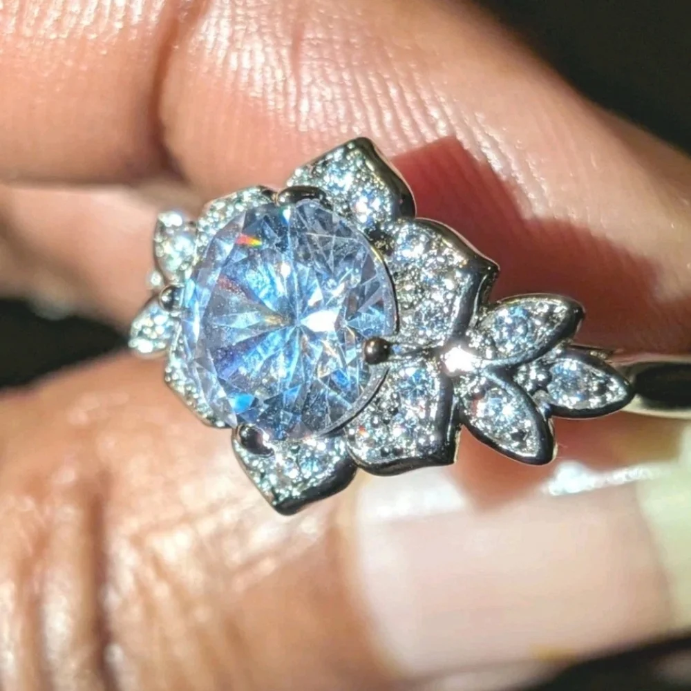 High Quality Flower/Leaf Real Moissanite Engagement Ring 925 Sterling Silver Sz6